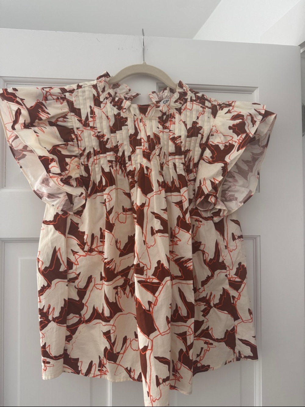 CROSBY by Mollie Burch Ivory Blouse with Rust & Pink Abstract Print